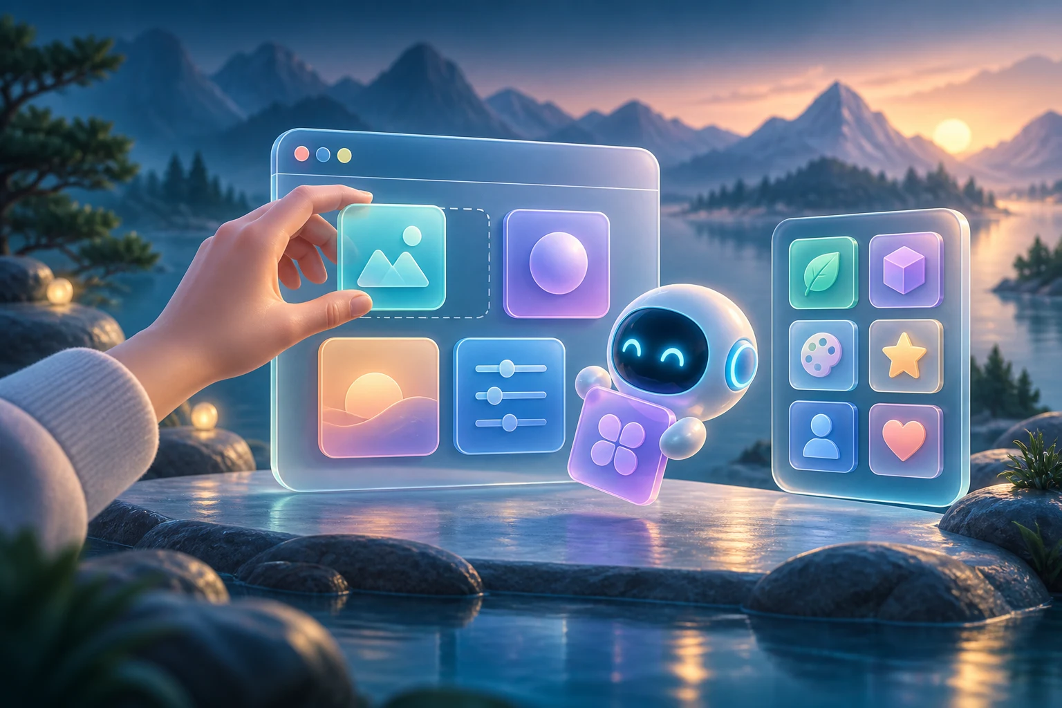 A person and an agent arrange a custom app interface together.